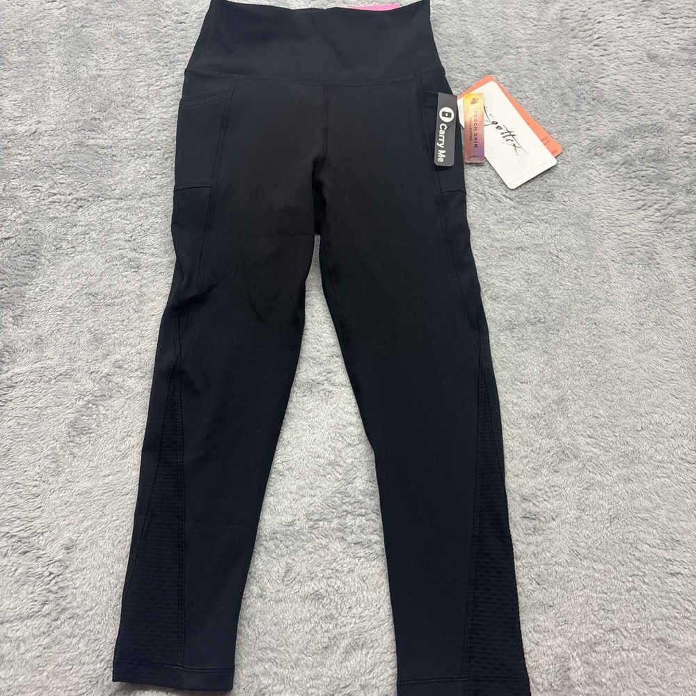 Gottex‎ Studio Inter-Luxe Peach Skin Leggings Black XS High Waist Phone Pockets